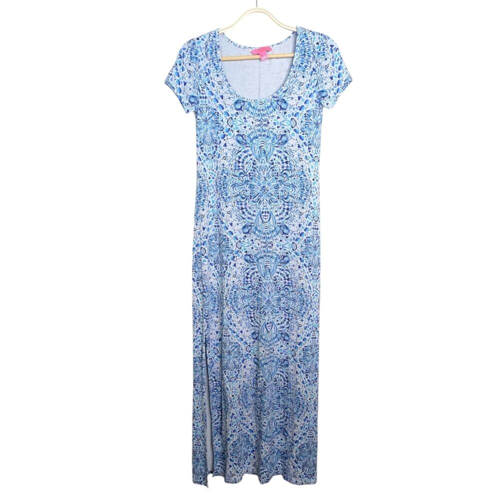 Lilly Pulitzer Wynne Maxi Dress XS Beach Blue Call My Shell Phone Coastal Resort